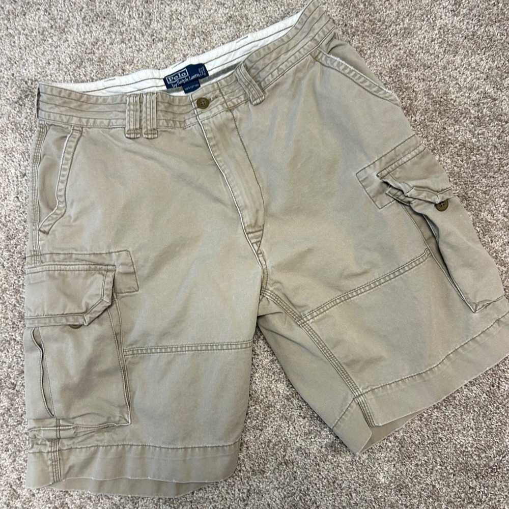 Polo Ralph Lauren Men's Cargo Shorts Khaki 100% Cotton Size 36 Loose Pockets